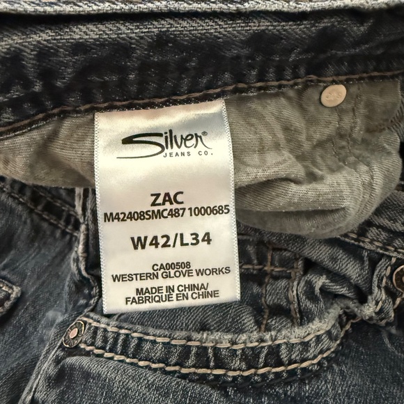 Silver Jeans ZAC Straight Leg Distressed Denim Jeans Mens 42 x 34 Stretch - Picture 6 of 11